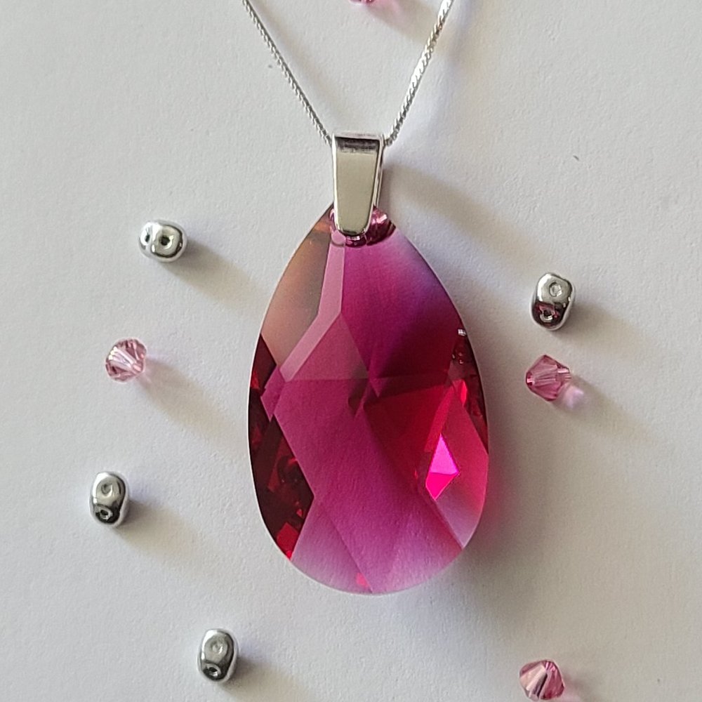 Swarovski® Crystal Red Teardrop Pendant on a Chain